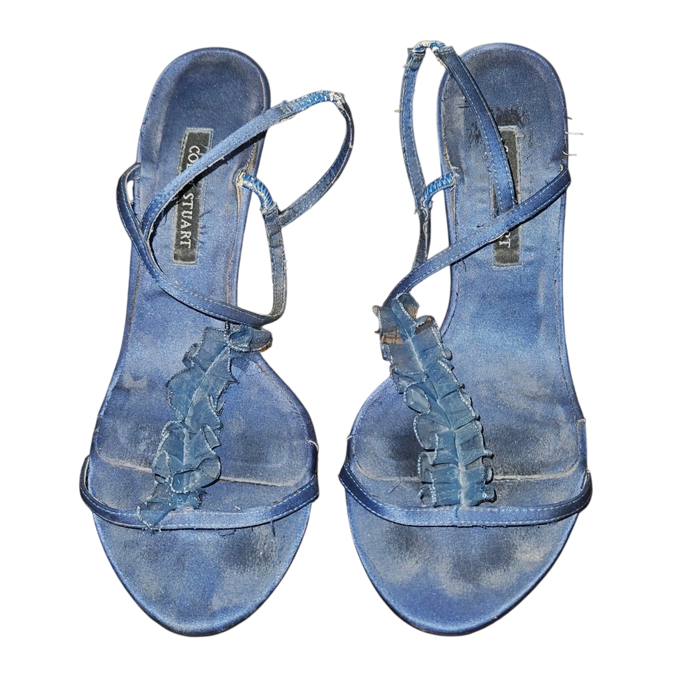 SOLD Colin Stuart Y2K Strappy Slingback Heels Ruffle Blue Size 6.5 - Picture 4 of 9